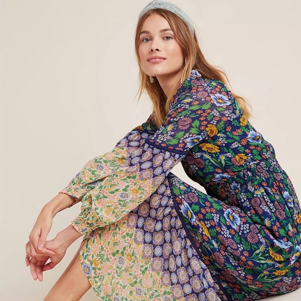 Anthropologie Maeve Ondine Maxi Dress in a blue and yellow floral print. Size S - Picture 3 of 8